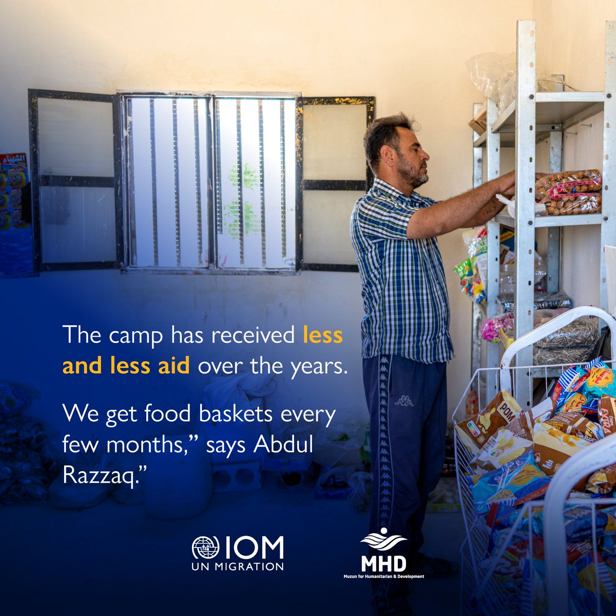 IOMSyria's tweet image. With Syria on its path to recovery, millions remain displaced in camps, struggling each day to get by.
For brothers Abdul Razzaq & Mohammed, receiving essential household items — like mattresses, blankets, hygiene & kitchen supplies — is a small act, but a big source of relief.