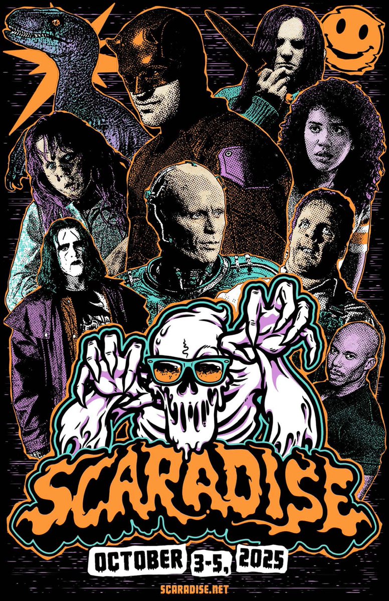 ScaradiseFl's tweet image. We are still adding guests. We still have over 2 months worth of announcements. But here is a poster we’ll be giving away free at Tampa Bay Comic Convention next weekend! We’ll have 2,000 being handed out.
Designed by our friends at Halftone Horror!