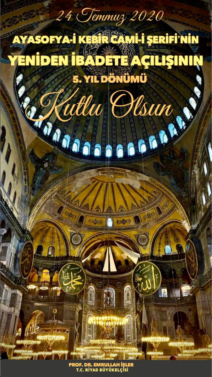Emrullah İŞLER (@emrullahisler) on Twitter photo “Fethin Sembolü” Ayasofya-i Kebir Cami-i Şerifi’nin, 86 yıl sonra Cumhurbaşkanımız Sayın <a href="/RTErdogan/">Recep Tayyip Erdoğan</a> tarafından yeniden ibadete açılışının 5. sene-i devriyesi kutlu olsun.
Bize bu günleri gösteren Rabbimize hamd ediyorum.
#AyasofyaCamii “Fethin Sembolü” Ayasofya-i Kebir Cami-i Şerifi’nin, 86 yıl sonra Cumhurbaşkanımız Sayın <a href="/RTErdogan/">Recep Tayyip Erdoğan</a> tarafından yeniden ibadete açılışının 5. sene-i devriyesi kutlu olsun.
Bize bu günleri gösteren Rabbimize hamd ediyorum.
#AyasofyaCamii