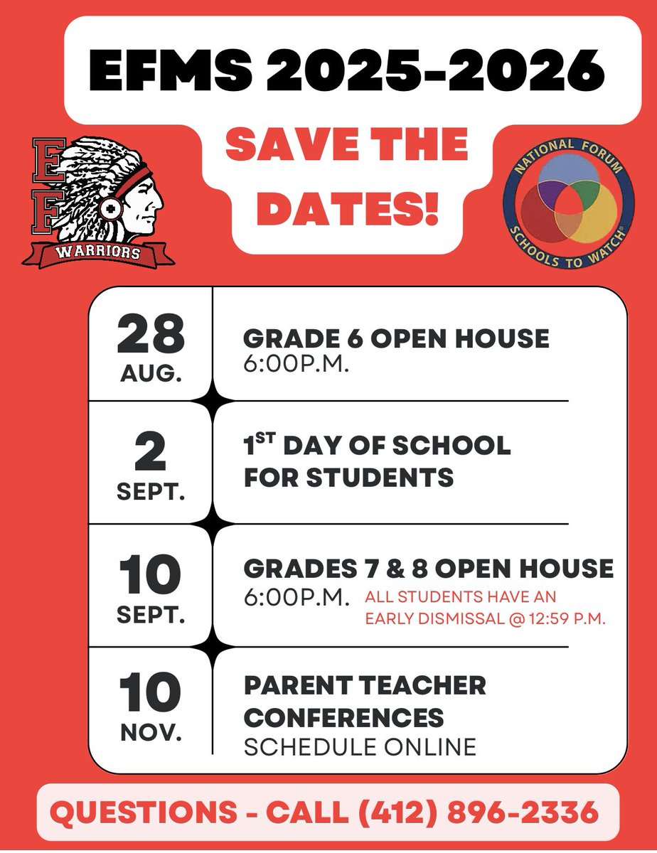 EFSD (@efsdwarriors) on Twitter photo Important dates for Middle School Families! #warriorpride #backtoschool Important dates for Middle School Families! #warriorpride #backtoschool