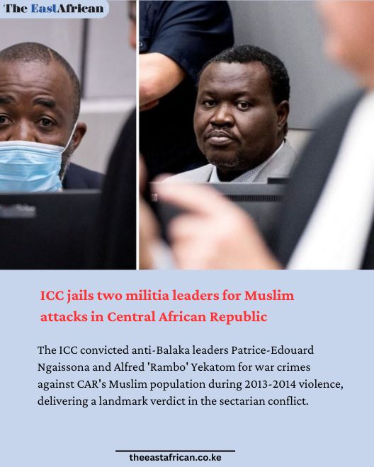 The_EastAfrican's tweet image. Militia chiefs convicted as ICC takes decisive stand against war crimes in Central African Republic.
Read More 👉:zurl.co/SMkKa