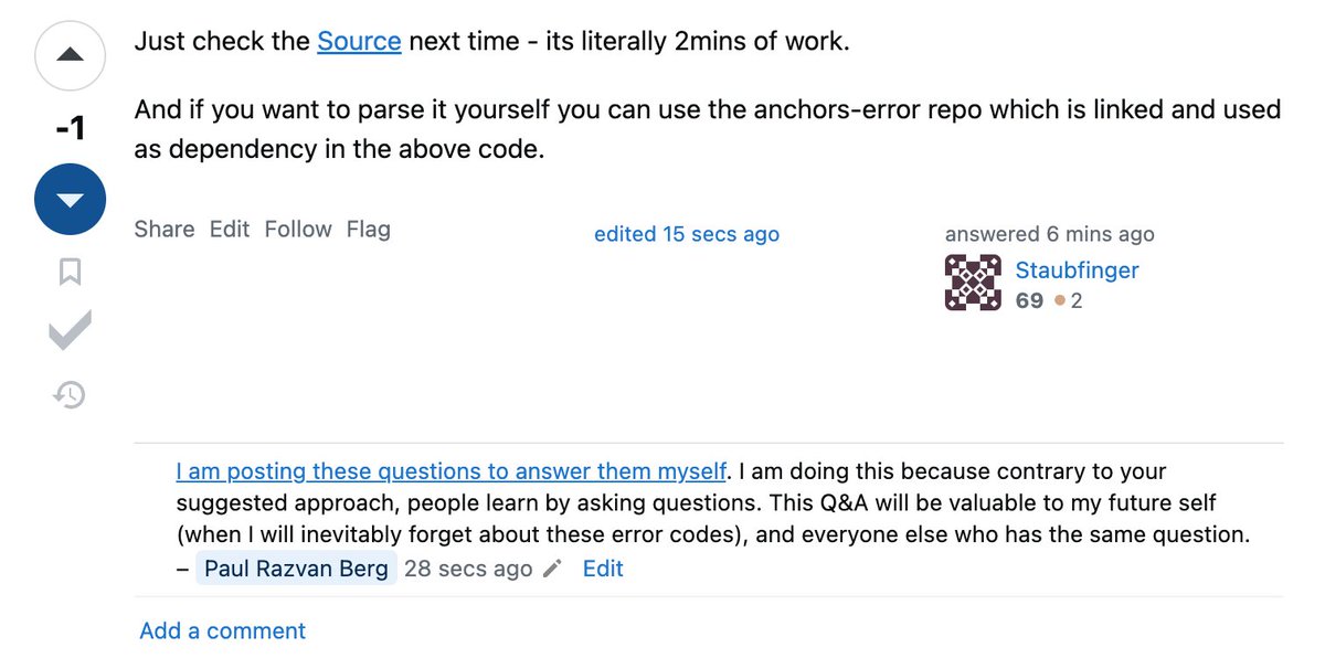 PaulRBerg's tweet image. One of my first interactions on Solana StackExchange has left me disappointed.