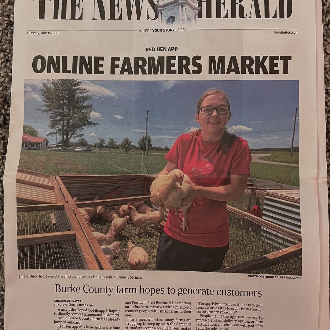 The Morganton News Herald | morganton.com did a great job featuring the <a href="/redhenapp/">Red Hen App</a> and Flat Gap Farm! We appreciate them helping  bring awareness to help support your local farms!

 📲Download Red Hen App in the app store to buy direct!

#BuyLocal #PasturedPoultry