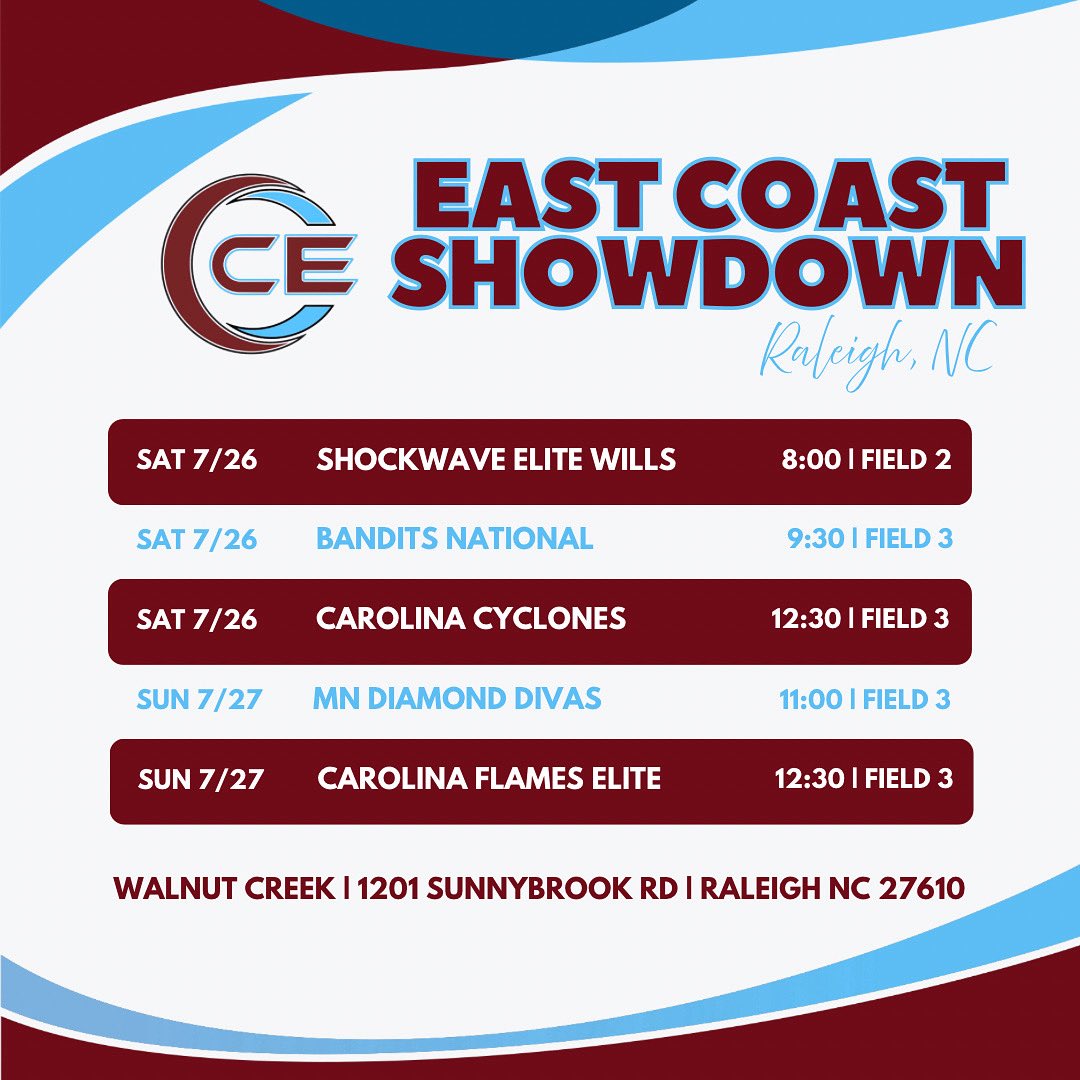 Carolina Elite Triangle (@ncelitetriangle) on Twitter photo Itβs going down in Raleigh this weekend. Come hang with us as we send our summer season out with a bang! <a href="/TierOneFP/">Tier One Fastpitch</a> Itβs going down in Raleigh this weekend. Come hang with us as we send our summer season out with a bang! <a href="/TierOneFP/">Tier One Fastpitch</a>
