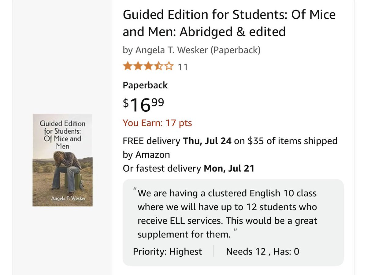MsKELATeach's tweet image. I have a class that will have up to 12 students who English is not their first language. I only speak French…un peu. We are told to modify our lessons for them, but are given no tools or resources to do this.
These books would help!
👉amazon.com/hz/wishlist/ls…
#clearthelist
