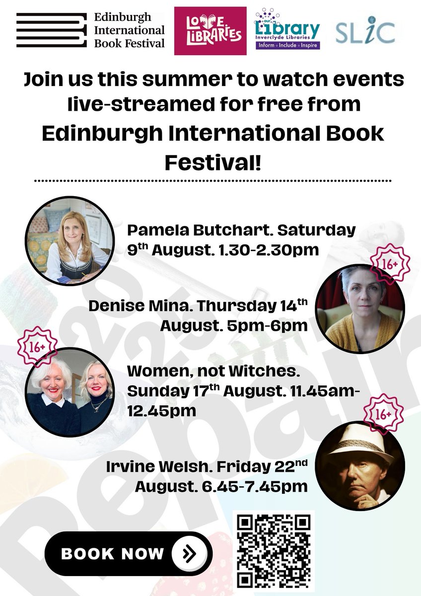 InverclydeLibs's tweet image. We are very excited to be part of @edbookfest The live-stream events at our Central Branch next month are booking fast, so don't miss your chance to join in. Choose your event and reserve your place on Eventbrite at:
bit.ly/DeniseMinaInve…
bit.ly/IrvineWelshInv……