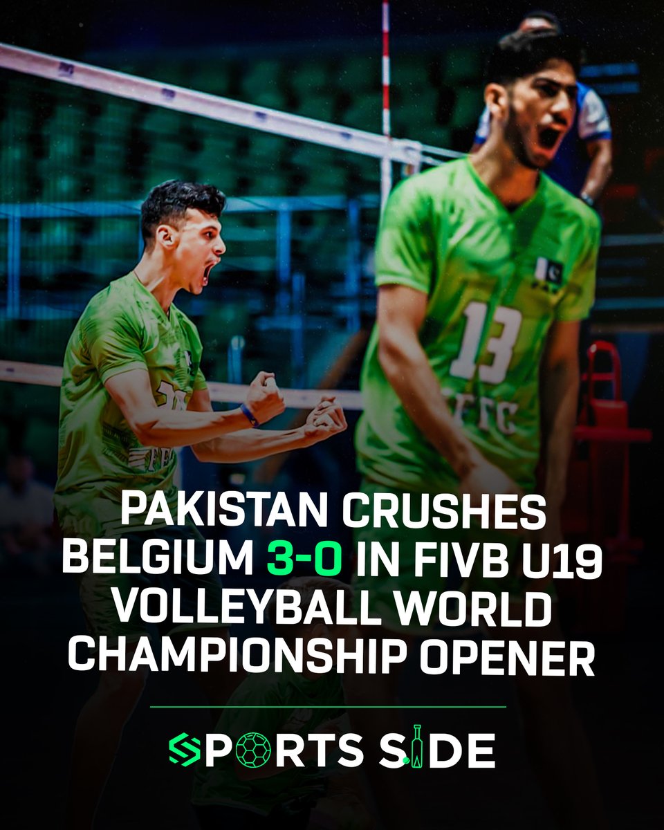TheSportsSide1's tweet image. Pakistan U19 create history in Tashkent! 🇵🇰🏐

A dominant 3-0 win over Belgium marks a dream debut at the FIVB U19 World Championship — a statement performance from the young Green Shirts!