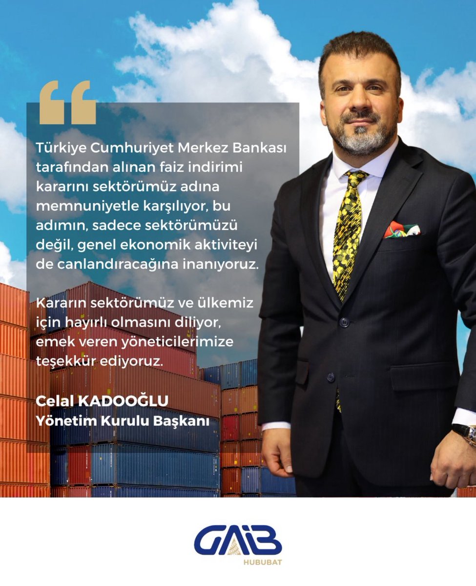 Türkiye Cumhuriyet Merkez Bankası tarafından alınan faiz indirimi kararını sektörümüz adına memnuniyetle karşılıyor, bu adımın, sadece sektörümüzü değil, genel ekonomik aktiviteyi de canlandıracağına inanıyoruz.