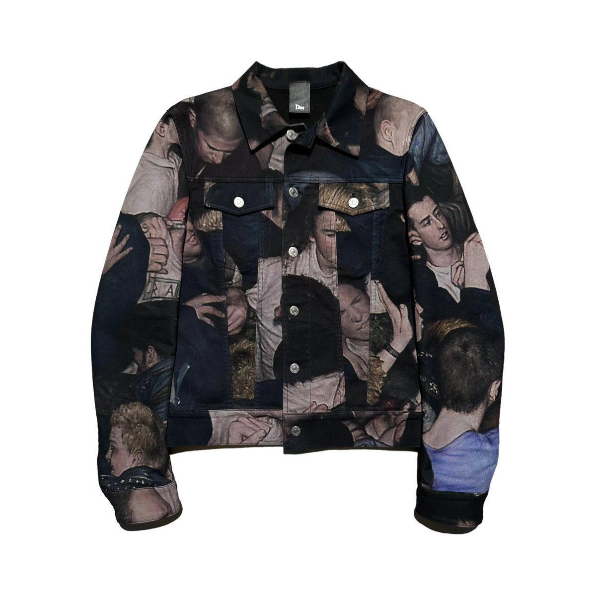 Osamason wearing a Dior Homme AW17 Dan Witz “Moshpit” Denim Jacket