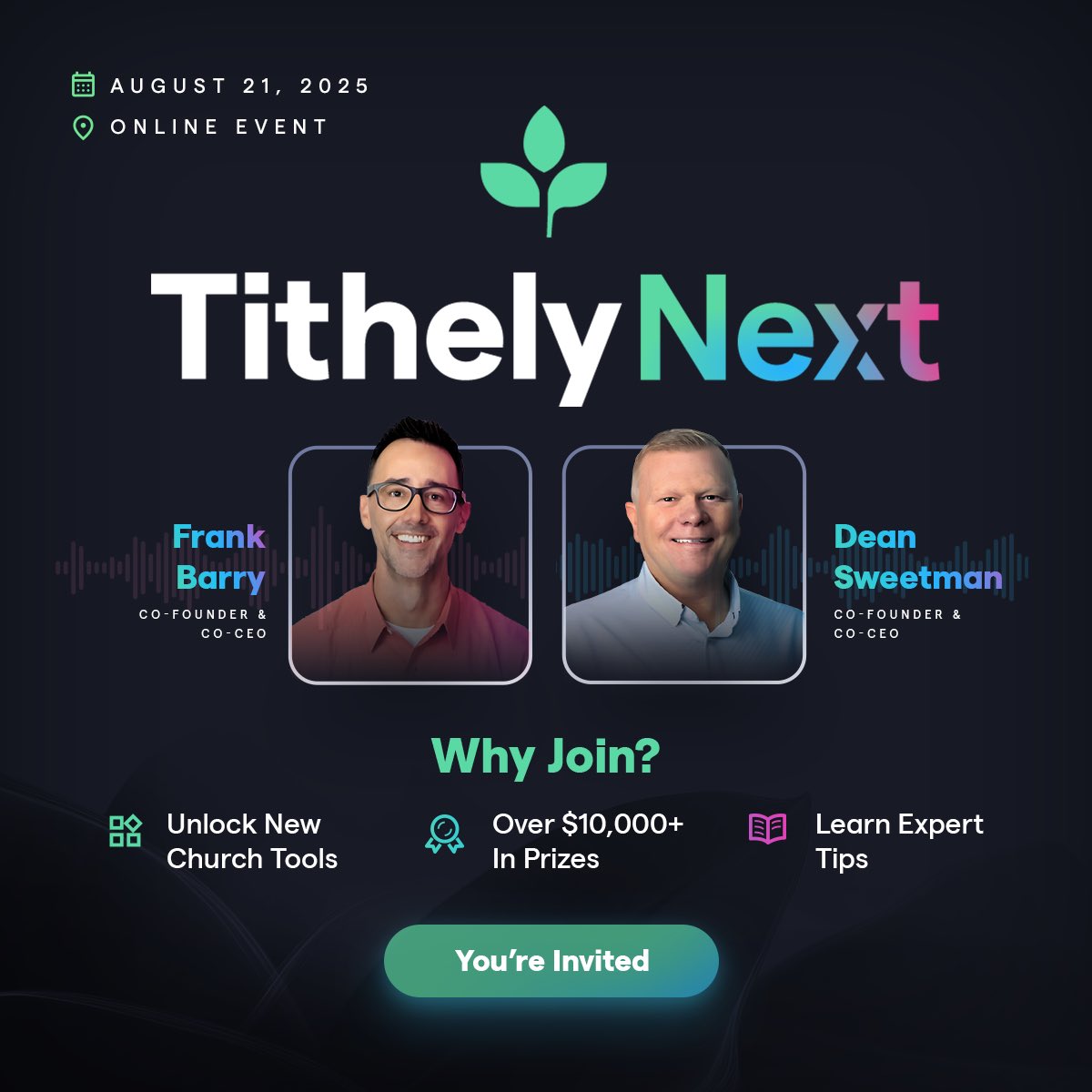 Justin Dean ๐บ๐ธ (@justinjdean) on Twitter photo Big news is on the horizon!
Register today for a FREE online event to see the latest in church tech! tithelynext.com
<a href="/tithelyapp/">Tithe.ly</a> <a href="/franswaa/">frank barry</a> <a href="/deansweetman/">@deansweetman</a> Big news is on the horizon!
Register today for a FREE online event to see the latest in church tech! tithelynext.com
<a href="/tithelyapp/">Tithe.ly</a> <a href="/franswaa/">frank barry</a> <a href="/deansweetman/">@deansweetman</a>