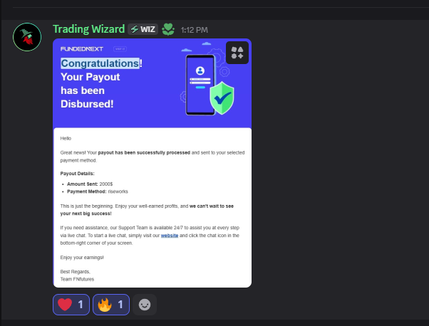 Another day, another reward!  

This trader just received $2,000 from FundedNext Futures. 

The grind pays off, literally.