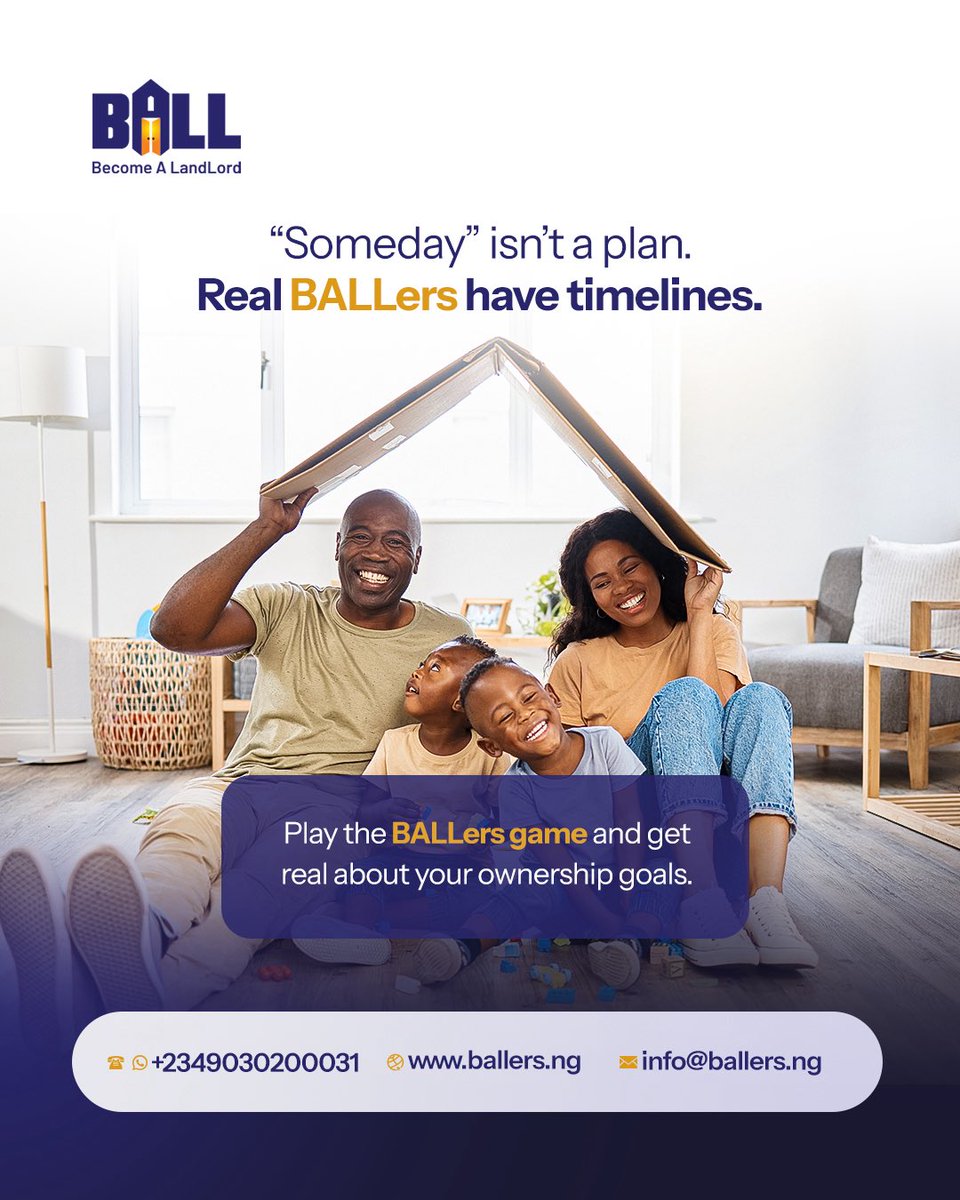 BALLers_ng's tweet photo. “Someday” won’t buy you a home. Real BALLers make a plan—and stick to it.

Ready to find out where you stand?
Play the Ballers Game today and get real about your ownership goals.

Click the link below. 
https://t.co/3H4njImW8Q

#financialvibecheck #BALL #Ballers #RealEstate https://t.co/mcviMh7GOj