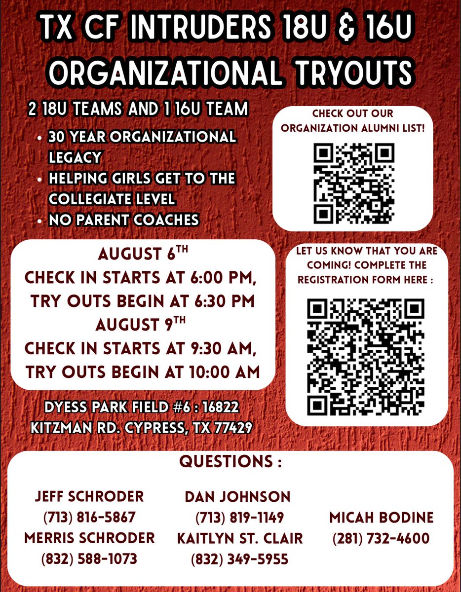 🚨 Updated tryout information!🚨

Interested in joining an organization with 30 years of experience getting girls to the collegiate level? See try out information below. 

Fill out the Google Form to register! 

forms.gle/TDFLWJUTFX3DnY…