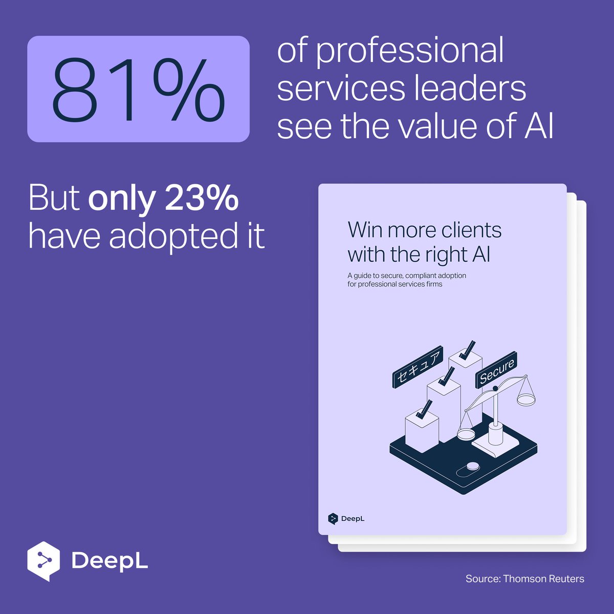 DeepLcom's tweet image. There’s a big gap between the number of professional services leaders who see value in AI, and the number who are actually using it. If you work in law, accountancy or consulting, you probably know the reasons ⬇️⬇️⬇️
⛔️ Professional services firms know they need to set the…