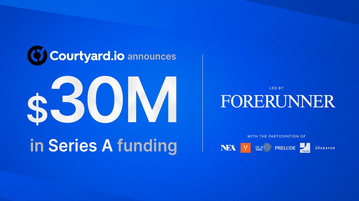 Courtyard.io (@courtyard_io) on Twitter photo We’re excited to announce that we've raised $30 million in Series A funding, led by <a href="/ForerunnerVC/">Forerunner</a>, with participation from NEA, Y Combinator, Burst Capital, Prelude, and ParaFi.
Thanks to our team, users, and investors for believing in our vision. This is just the We’re excited to announce that we've raised $30 million in Series A funding, led by <a href="/ForerunnerVC/">Forerunner</a>, with participation from NEA, Y Combinator, Burst Capital, Prelude, and ParaFi.
Thanks to our team, users, and investors for believing in our vision. This is just the