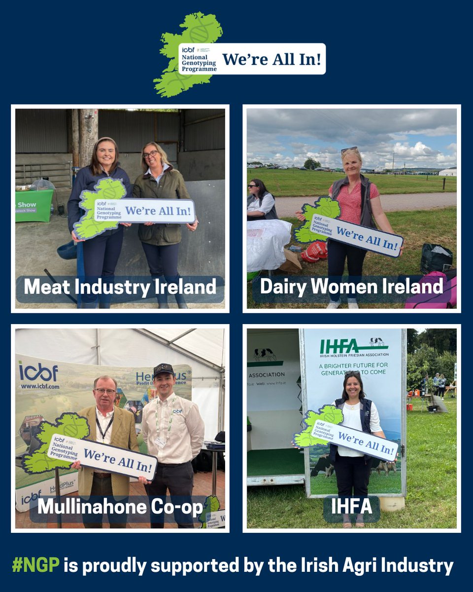 More voices backing the National Genotyping Programme 👇

🔹 Meat Industry Ireland
🔹 Dairy Women Ireland
🔹 Mullinahone Co-op
🔹 IHFA

Support continues from across the Agri-industry. 
#NGP #WereAllIn #IrishAgri #ICBF #Genotyping #Sustainability
