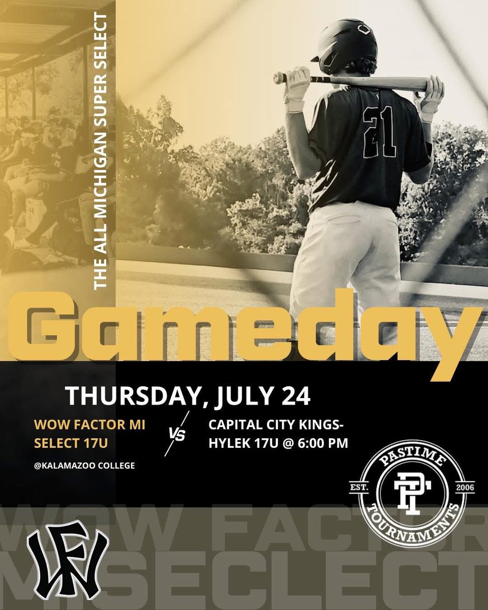 WOWFactorMISel's tweet photo. Game Day!
Wow Factor MI 17U Select kicks off the All Michigan Super Select tonight!

🆚 Capital City Kings (Hylek)
🕕 6:00 PM
📍 Kalamazoo College

Let’s get this tournament started! ⚾
#WowFactorMichigan #WowFactorNation @WowFactorNation @wowfactormich @MGarrettWF @WMUBaseball @BaseballKellogg