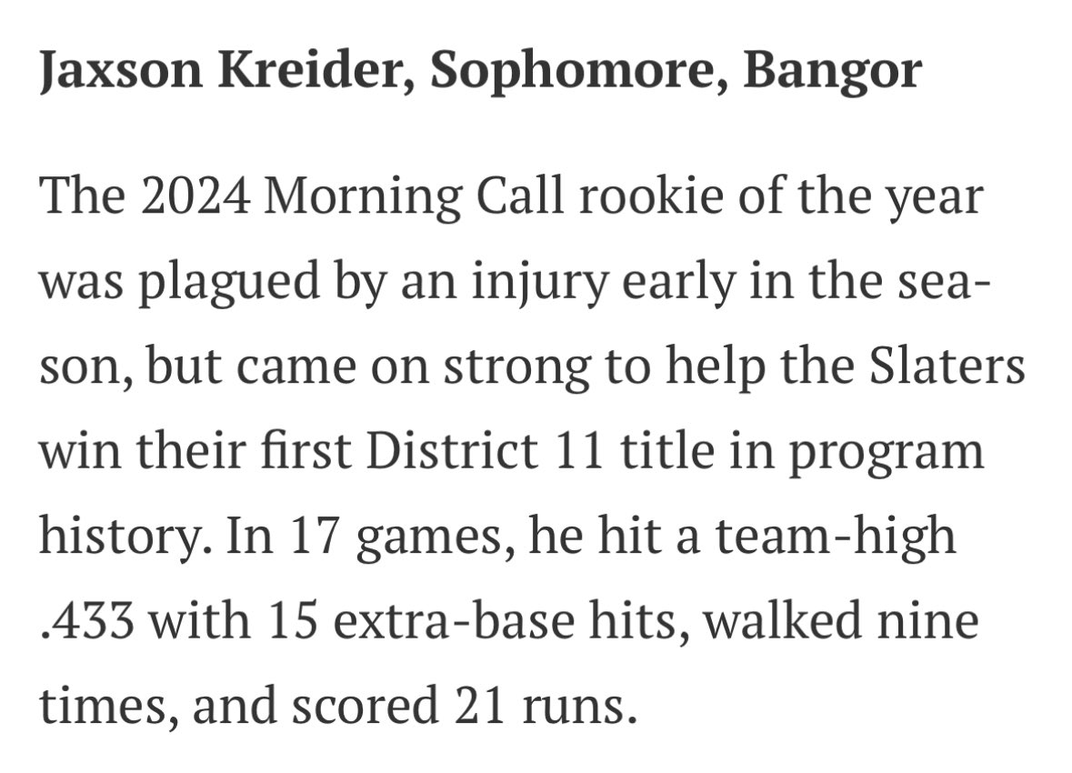 Blessed to be named 1st team All-Area Infielder by the Morning Call. 

<a href="/PA_Shockers/">Shockers Baseball</a> <a href="/SlaterBaseball/">Slater Baseball</a>