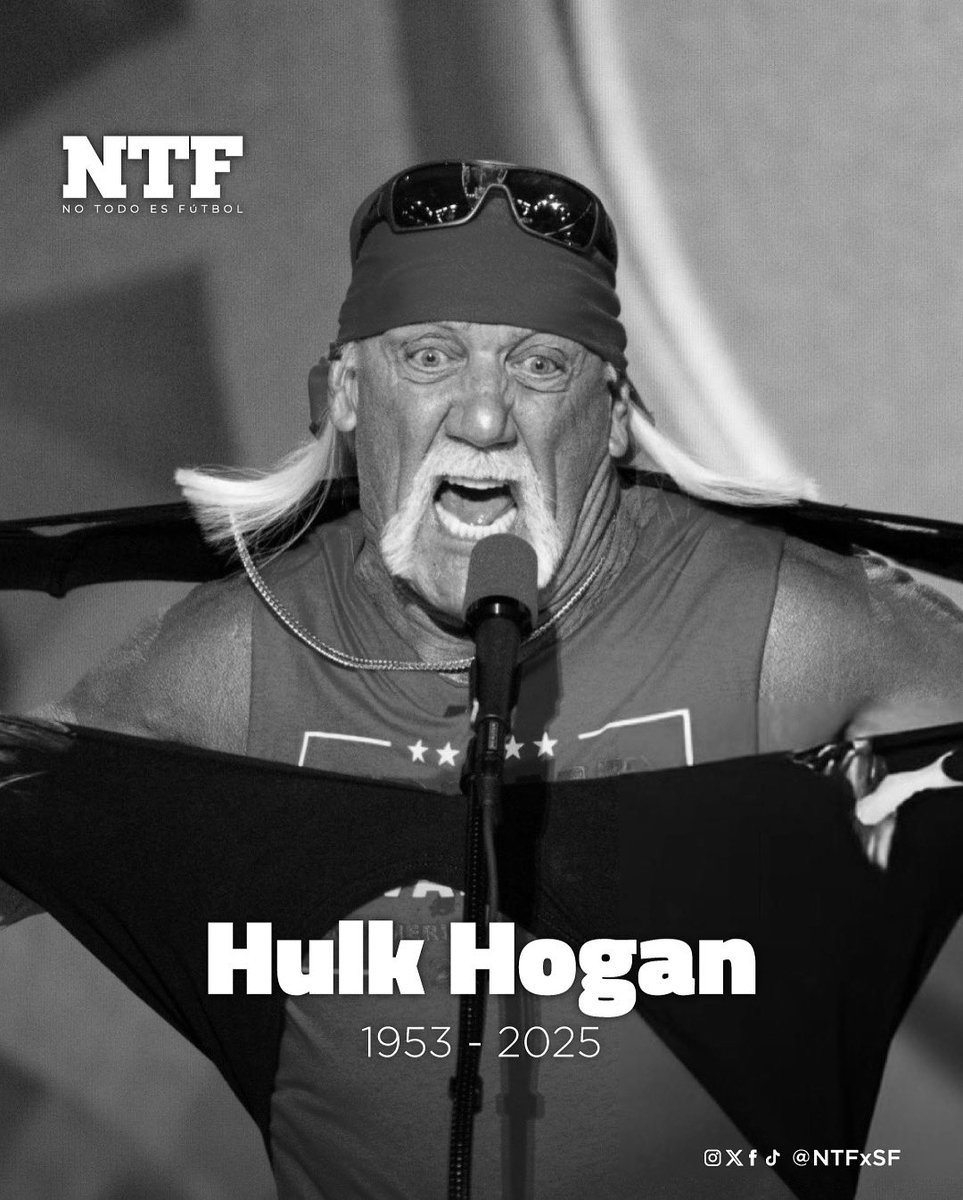 NTFxSF's tweet photo. 🕊️🙏🏻| Luto en la lucha libre: Hulk Hogan, icónica leyenda de la WWE, falleció a los 71 años tras sufrir un paro cardíaco en su hogar en Florida. 

Su legado como uno de los más grandes de todos los tiempos vivirá por siempre. https://t.co/kU9VQfuAPz