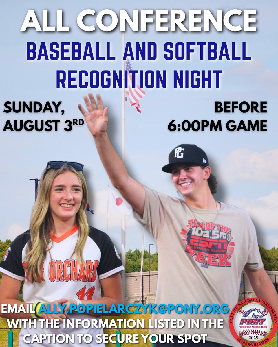 ColtWorldSeries's tweet image. Are you an All Conference Player from Southern Illinois or Western Kentucky? Do you want to be recognized for your accomplishment at the 2025 Colt World Series? Complete the steps listed on our Facebook and Instagram post to secure your spot. We hope to see you there! #colt