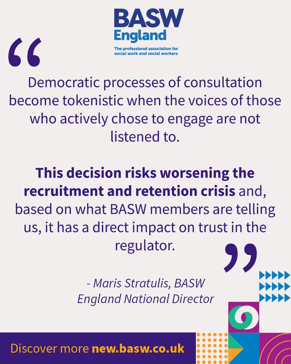 BASW_UK's tweet image. We share the frustration felt across the social work profession about the sharp increase in renewal fees announced by Social Work England.
The decision to implement the full rise, without modification or meaningful concession, fails to reflect the scale of concern expressed.