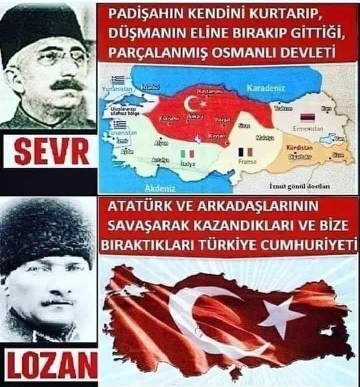 ATATÜRK,
BÜYÜK ESERİ NUTUK'TA
LOZAN'I şöyle anlatıyor:
Bu antlaşma,
TÜRK MİLLETİNE karşı,
Yüzyıllardan beri hazırlanmış ve 
SEVR Antlaşması ile Tamamlandığı sanılmış Büyük bir SUİKASTIN sonuçsuz kaldığını bildirir bir BELGEDİR‼️
Osmanlı tarihinde
Benzeri görülmemiş bir
SİYASİ