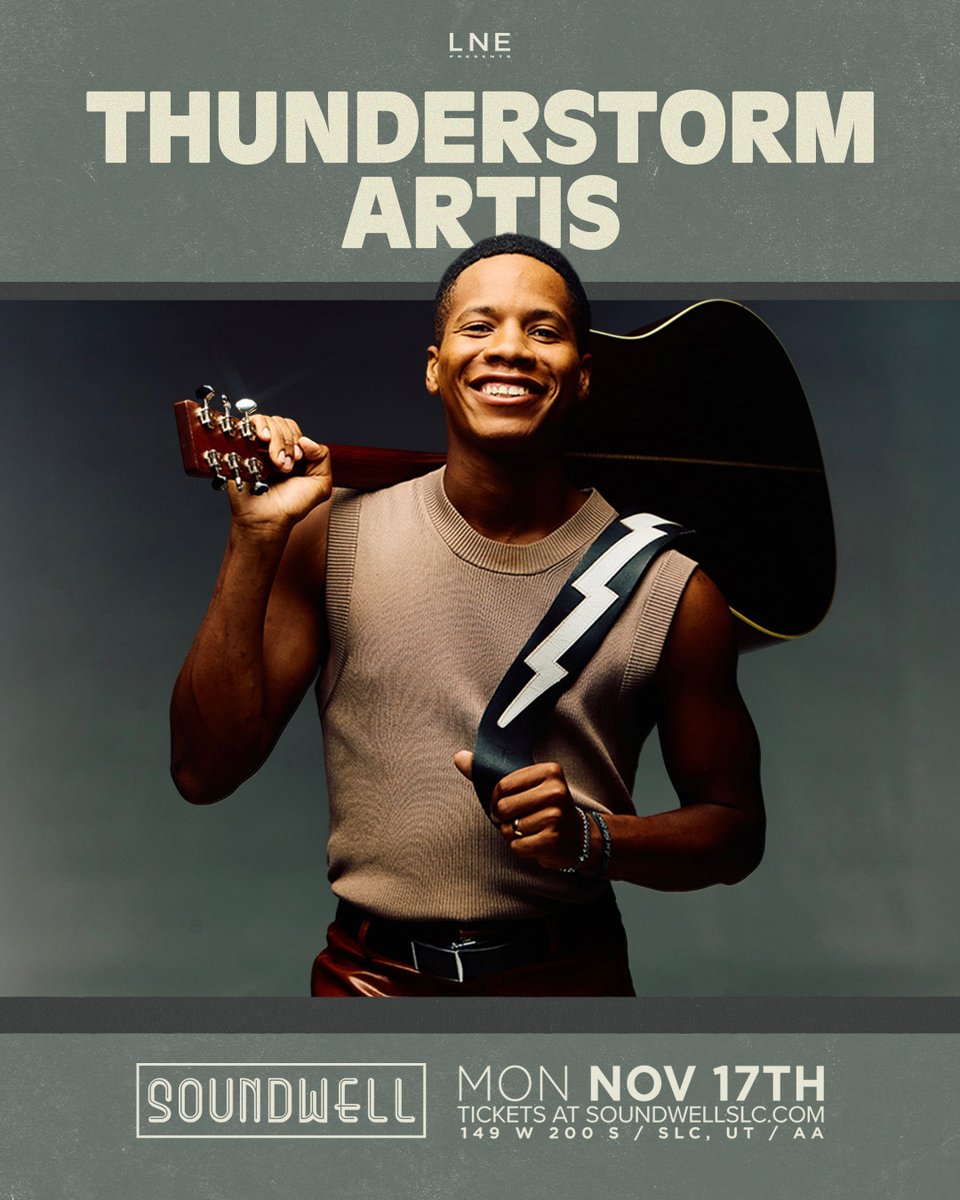 SoundwellSLC's tweet image. JUST IN🎸
Thunderstorm Artis is coming to SLC 🎶 NOV 17TH!
Thunderstorm Artis is a singer, songwriter, and multi-instrumentalist known for his heartfelt lyrics, soulful voice, and powerful storytelling.
🎟️ Tickets On Sale NOW @ SoundwellSLC.com
Save the date!🔗