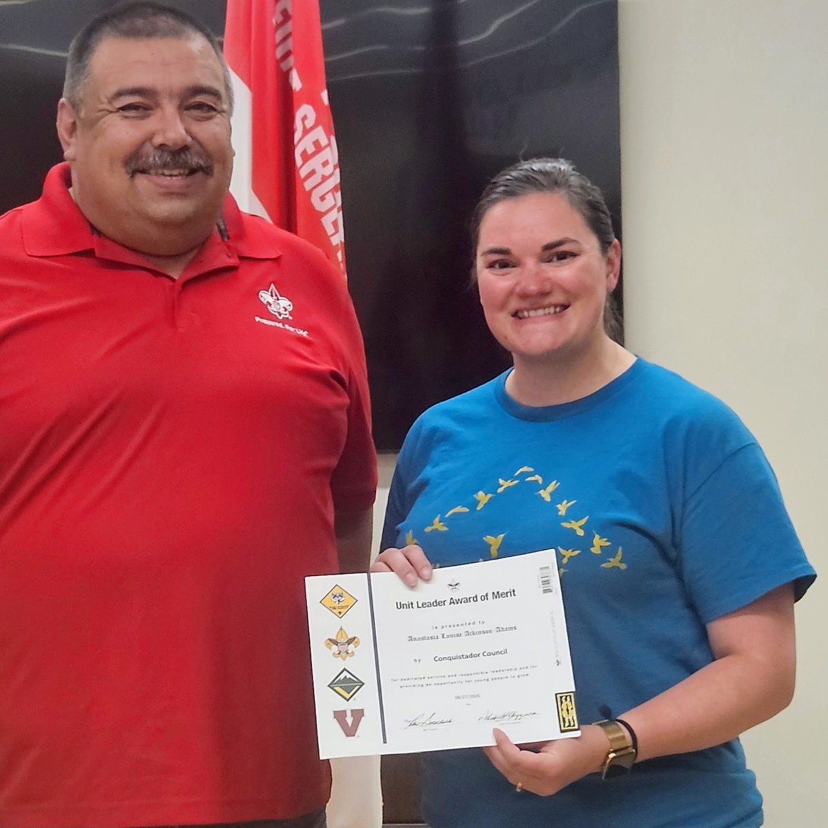 conquistadorbsa's tweet image. 👏 Huge congratulations to Ana Atkinson-Adams on receiving the Unit Leader Award of Merit! 🎖️ Ana was recognized for her outstanding dedication to Scouts in the Clovis community. 
wix.to/25gHIps #ScoutingAmeica #NMSCOUTS