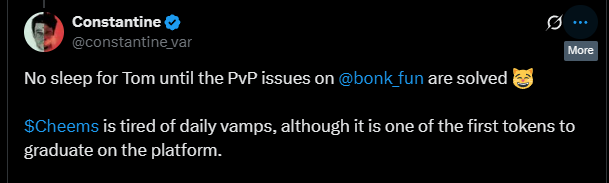 The PVP situation in the trenches is so ridiculous that even vamp tokens like Bonkfun's " $cheems Balltze" are complaining about being vamped. Can devs do something?