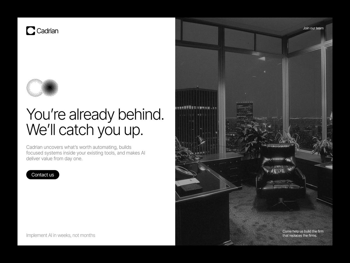kyleanthony's tweet image. Recent brand and landing page design for Cadrian.

Full brand and website coming soon!