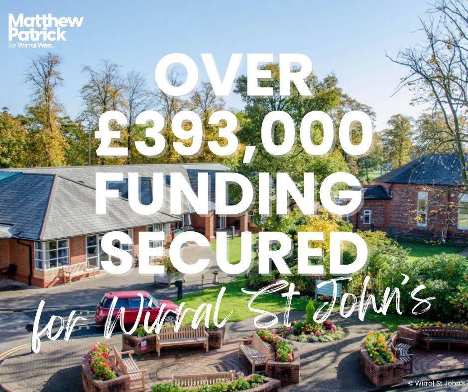 Matthew_Patrick's tweet image. Both Wirral St John’s and @ClaireHouse provide such invaluable support in our community for people with life-limiting conditions and their loved ones.
I’m so pleased that this Labour Government has allocated such important funding to our hospices – it will make a real…