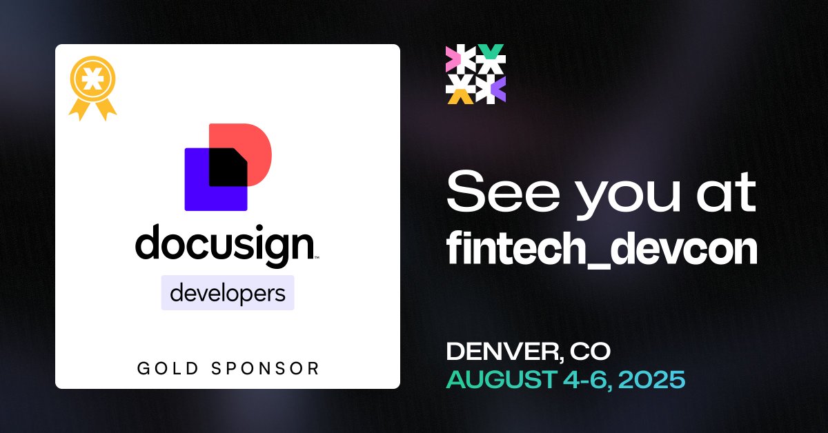 DocusignDevs's tweet image. Get ready, #fintech builders! We're thrilled to be heading to @fintechdevcon from August 4-6!
Get ready for two action-packed days filled with engaging workshops, valuable community building, and insightful talks on 🔥 hot topics like AI and agentic finance, payments…