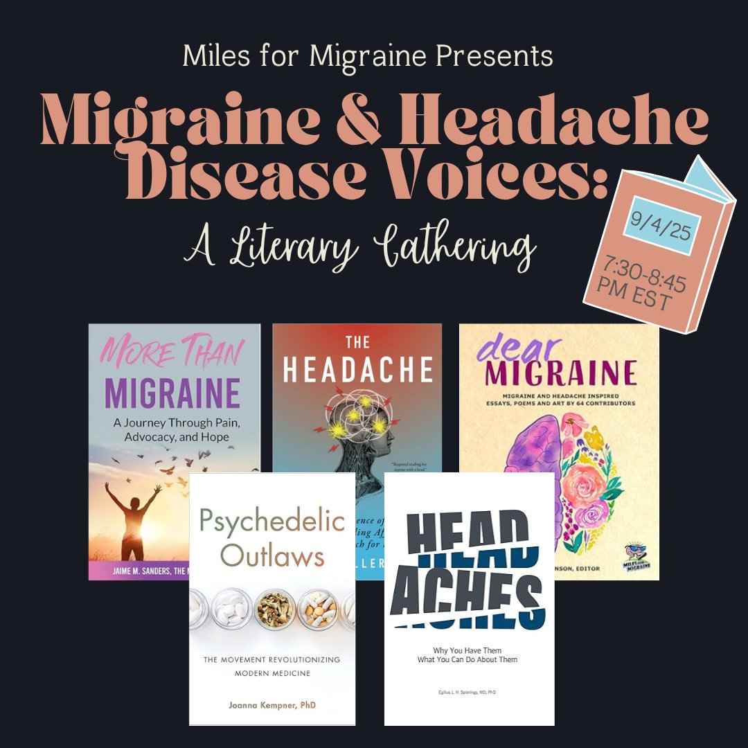 miles4migraine's tweet image. Join us online Thursday 9/4 for a unique evening where five incredible authors share their powerful journeys with #migraine and #clusterheadache through the written word. Attendees will be entered into a raffle to win one of FIVE signed books!

eventbrite.com/e/migraine-hea…