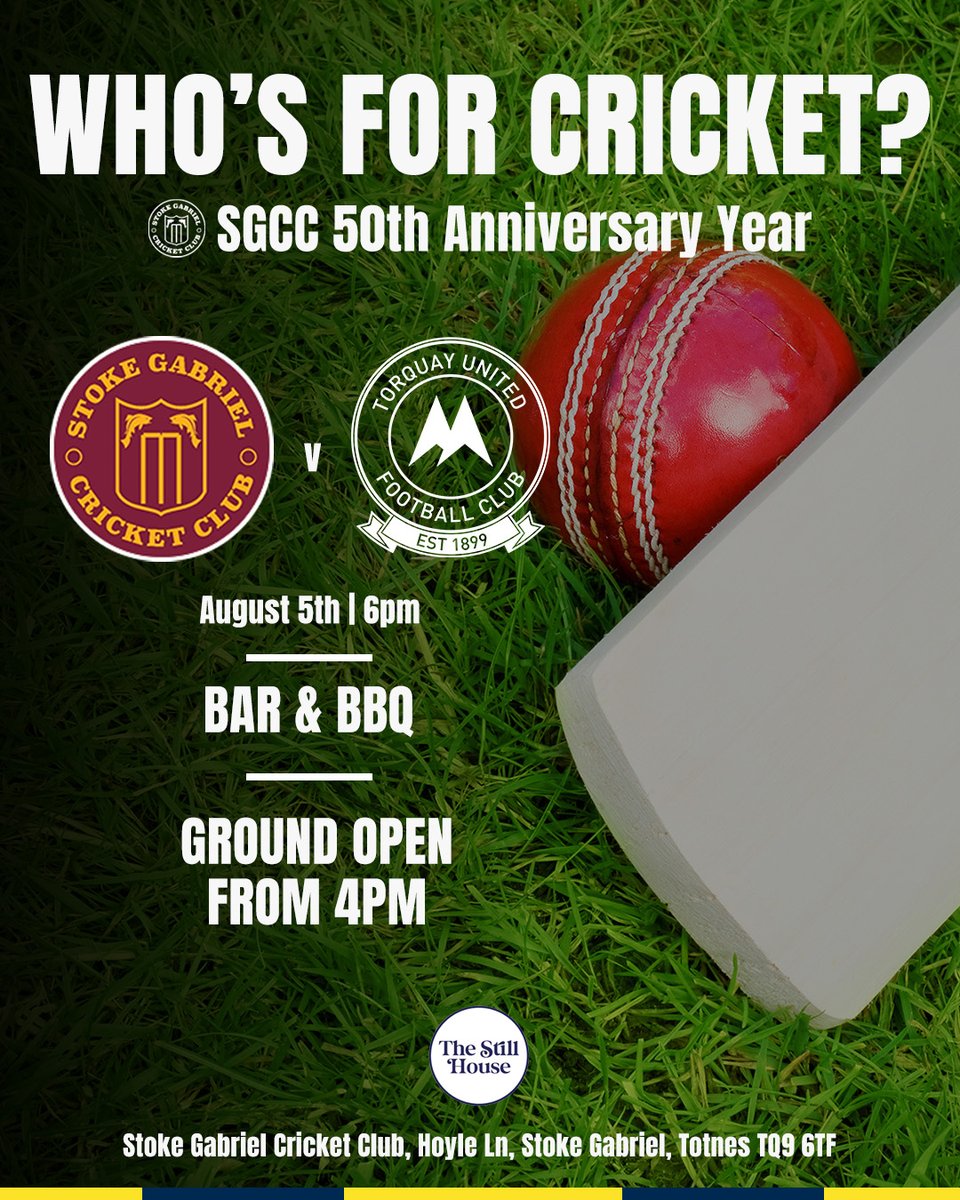 .<a href="/StokeGabriel_CC/">Stoke Gabriel CC</a> &amp; #tufc are coming together on August 5th to celebrate the cricket club's 50th anniversary.

🏏 Who's for a bit of cricket, then?

➡️ tinyurl.com/3mhysc83