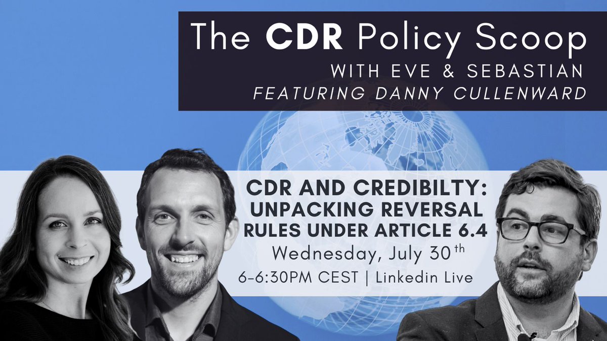 EveTamme's tweet image. The one and only Danny Cullenward will join the CDR Policy Scoop to share his insights on #PACM #Article6.4 draft rules on non-permanence / reversal with Sebastian Manhart and me.
Join Wed 30 July 9am PDT 🇺🇸 / noon EDT 🇺🇸 / 6pm CEST 🇪🇺
linkedin.com/events/7354131…