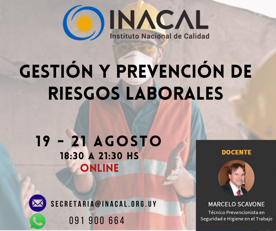Generar competencias y habilidades que permitan comprender el proceso de Gestión y Prevención de Riesgos (Estratégica, Táctica y Operativa); identificar y gestionar las etapas que lo componen; conocer y aplicar las herramientas a utilizar, entre otros. inacal.org.uy/capacitacion/g…