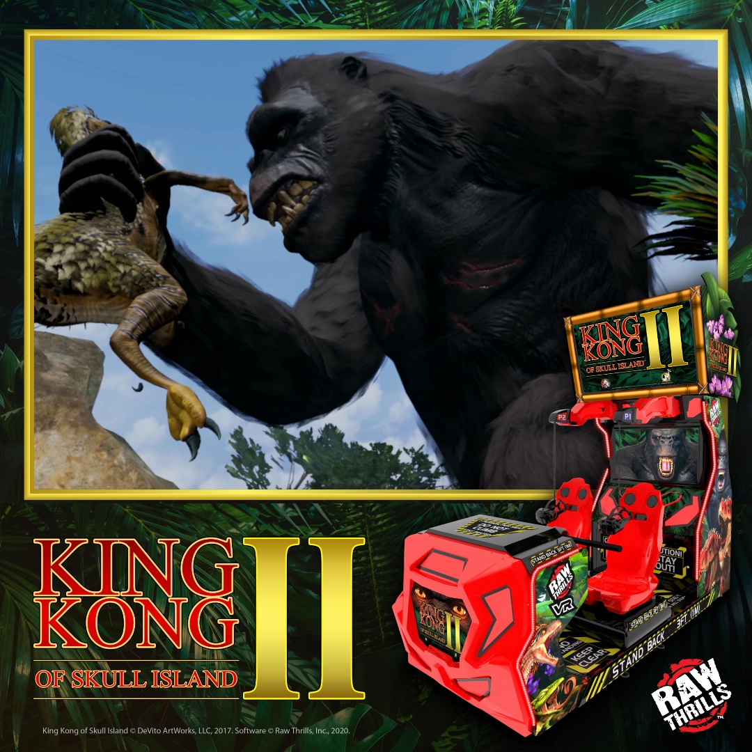 King Kong of Skull Island II™ is a cinematic interactive VR experience. It weaves dazzling 3-D visual effects, exciting motion seat action, cutting-edge VR displays, and movie-style excitement into an arcade cabinet for the amusement industry.