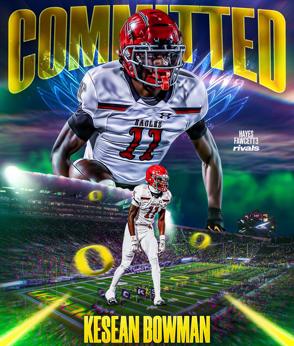 BREAKING: Elite 2027 WR Kesean Bowman has Committed to Oregon, he tells me for @rivals

The 6’1 175 WR from Nashville, TN chose the Ducks over Ohio State, Tennessee, and LSU

“Let’s do it, Sco Ducks!!”

on3.com/rivals/kesean-…