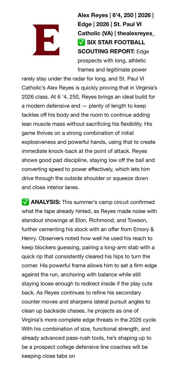 thealexreyes_'s tweet image. Thank you @sixstarfootball for all the write ups!
@CoachGrandizio @coachevanspvi @CoachDePorter @pvifootball @TonyTrisciani @West4theWin @Only1CamSpence @coachsgarlata @LevernBelin @PeteShinnick @C_Ellis85 @coachnoel67 @RussHuesman