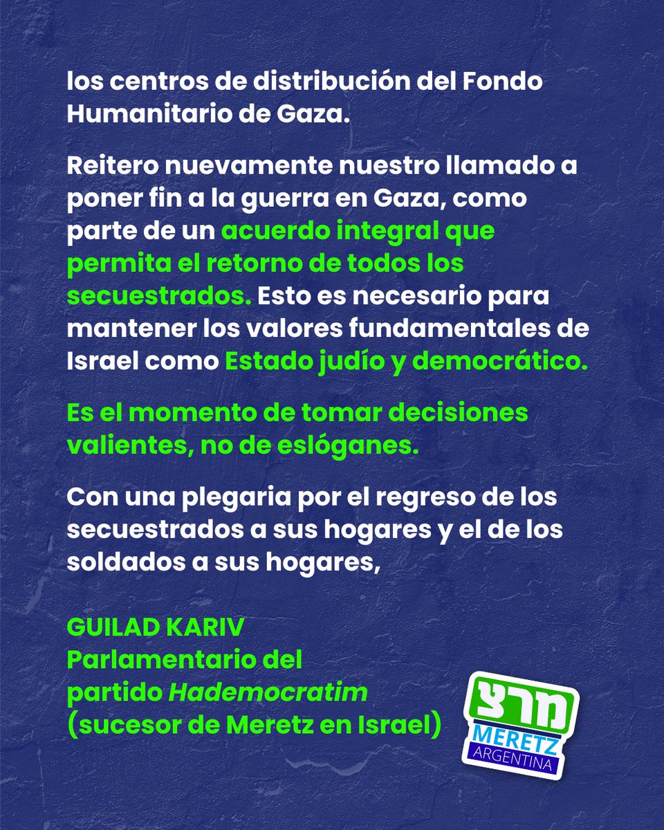 "Es el momento de tomar decisiones valientes, no de eslóganes".
En una carta que reproducimos parcialmente, el parlamentario israelí Guilad Kariv (del partido Hademocratim, formado por la unión entre Meretz y Avodá en Israel) se refiere a la necesidad de atender la situación