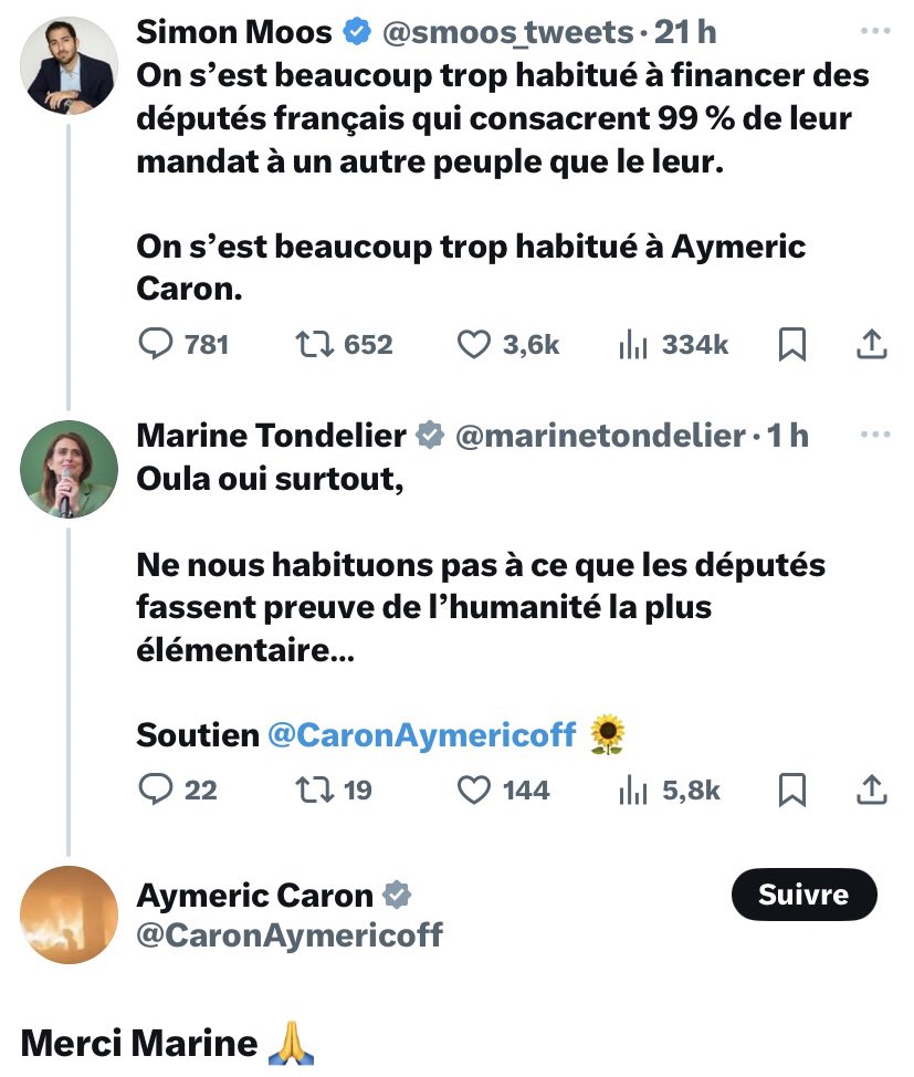 smoos_tweets's tweet image. Marine Tondelier a supprimé son message de soutien à Aymeric Caron qu’elle avait glissé sous mon tweet.