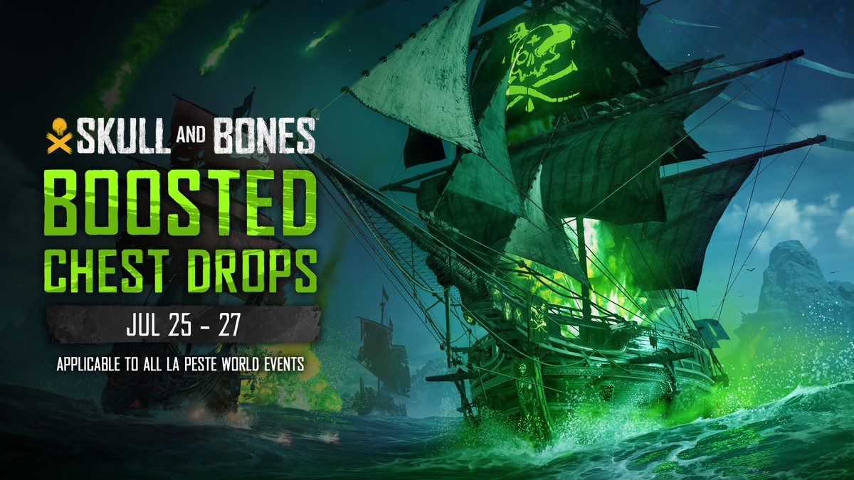 skullnbonesgame's tweet image. 🏴☠️ They say La Peste brings death... but also unimaginable riches!
🟢 From July 25–27, the seas will churn with chaos — and overflow with treasure!