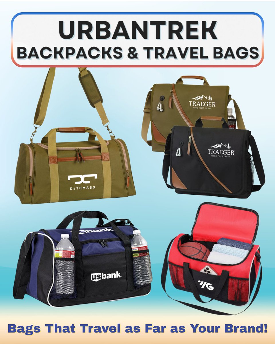 GlobalPromo_LLC's tweet photo. Adventure ready, brand forward!

UrbanTrek backpacks &amp; travel bags make sure your logo goes the distance. Perfect for travel, events &amp; team gifts, built for life on the move and designed to keep your brand in sight!

#TravelPromo #BrandedBags #CorporateSwag https://t.co/SD3zJlSdaL