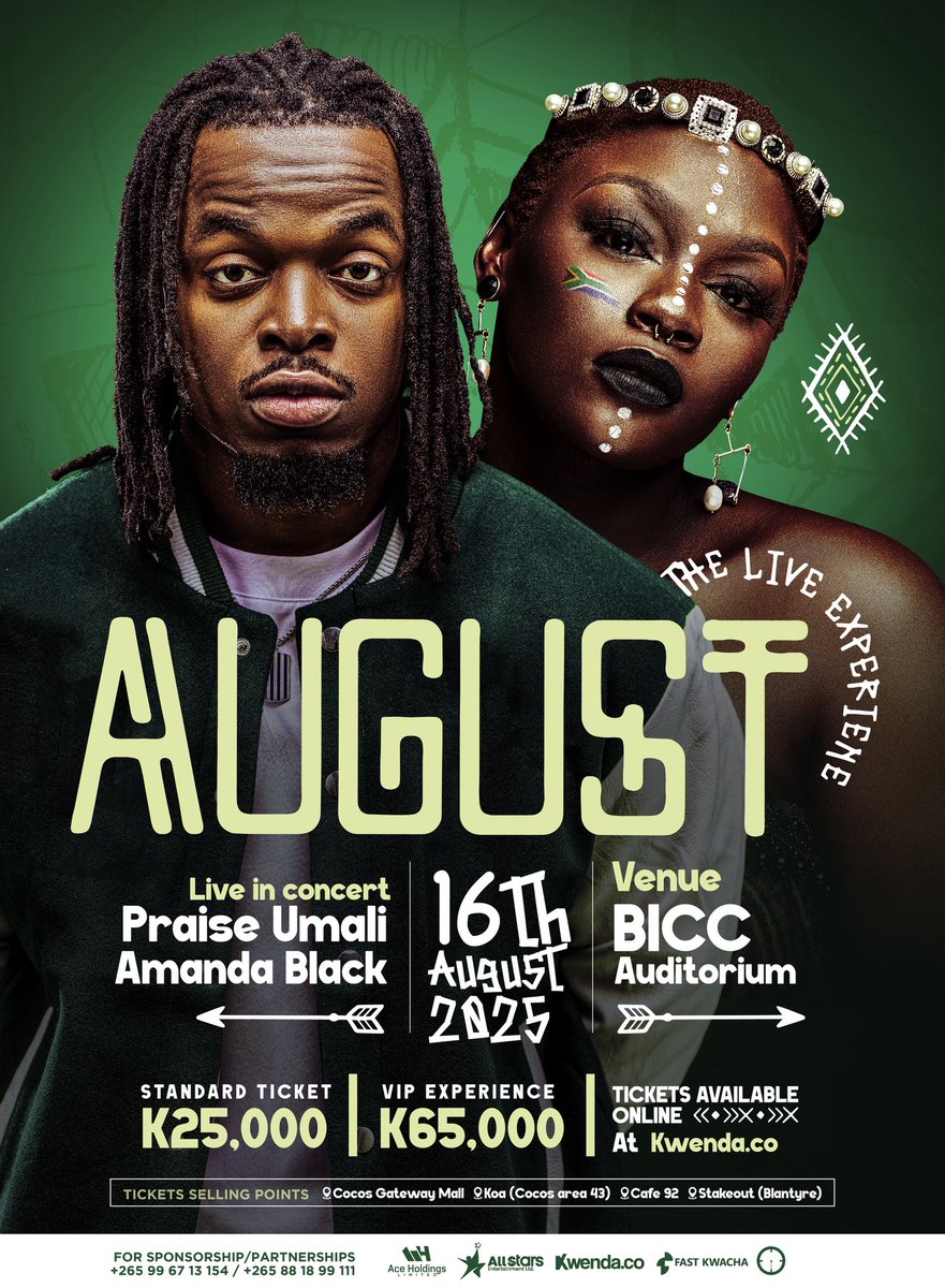 Praise_Umali's tweet photo. Big News!🚨
We’re proud to announce that Ekhaya Farm Foods is now an official sponsor of AUGUST: The Live Experience with Praise Umali &amp; Amanda Black offering a generous contribution of MK12 million! 🙌🏾🔥

Thank you to Ekhaya, for believing and investing in the future of music 🙌🏾 https://t.co/iHQEev8wxX