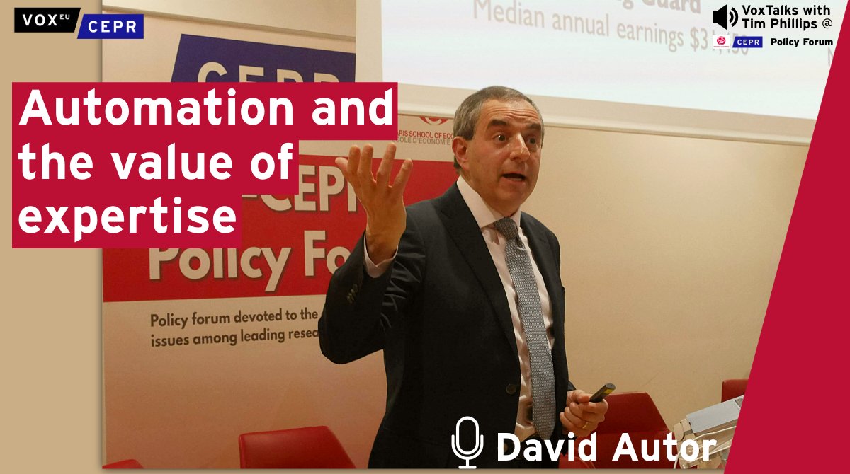 How is #AI changing #jobs?
1st episode of our live podcast series from the <a href="/PSEinfo/">Paris School of Economics</a> CEPR Policy Forum, w/ <a href="/davidautor/">David Autor</a> <a href="/MIT/">Massachusetts Institute of Technology (MIT)</a> explaining to <a href="/timsvengali/">Tim Phillips Talk Normal</a> why #automation could increase the value of human expertise in some roles and reduce it in others
Listen: cepr.org/multimedia/aut…