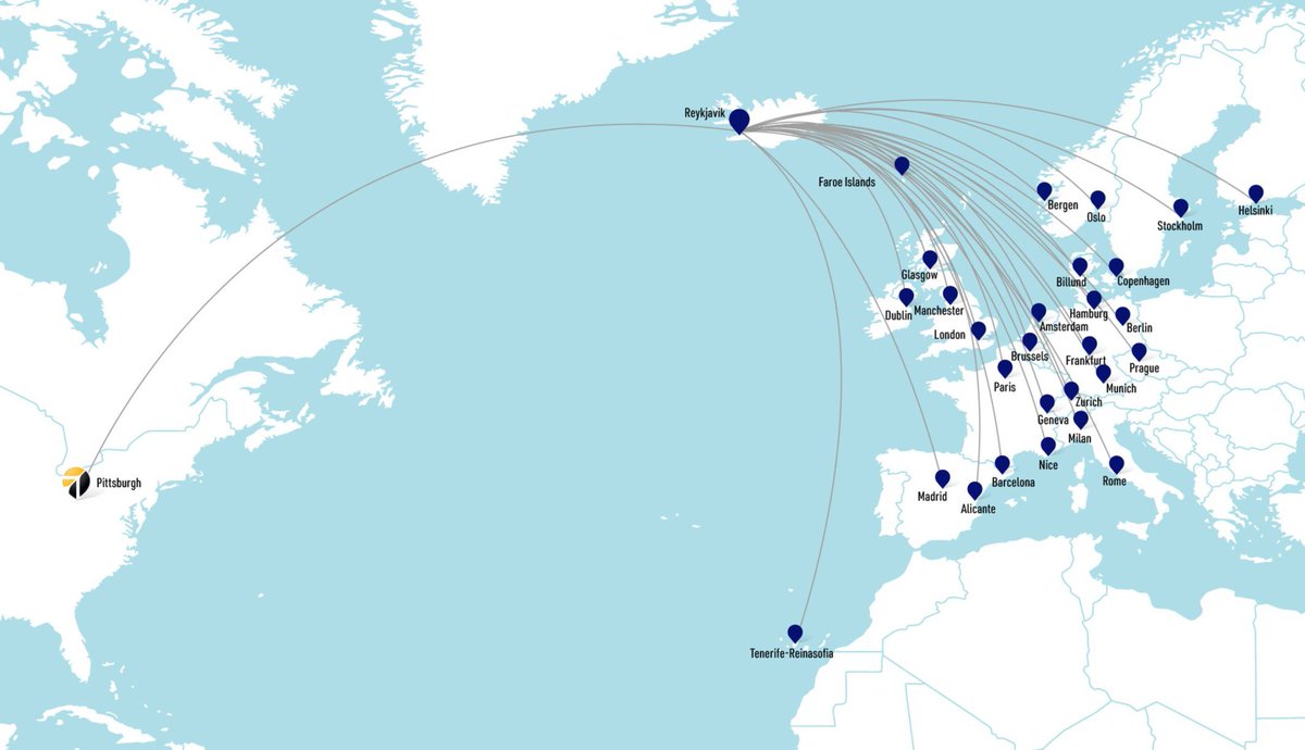 A nonstop flight from PIT to Iceland on <a href="/Icelandair/">Icelandair</a> = A gateway to Europe ⬇️