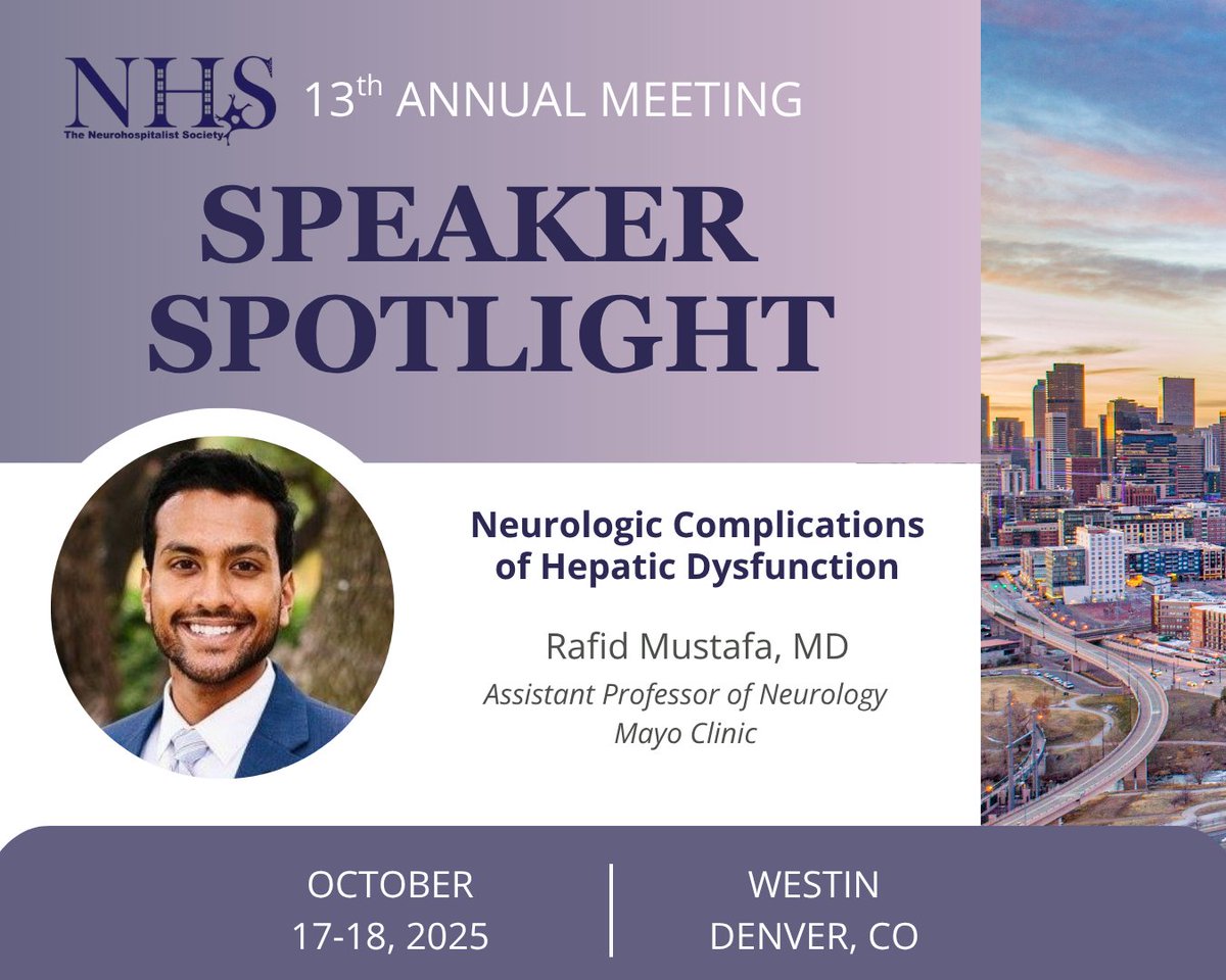 Neurohosp's tweet image. NHS Board Member Dr. @RafidMustafa will lead a session on Neurologic Complications of Hepatic Dysfunction at #NHS2025.
📅 Oct 17–18 | 📍 Denver
⏰ Early bird ends Aug 22
🔗 Register: neurohospitalistsociety.member365.com/public/event/d…
#Neurohospitalist #MedEd #Neurology