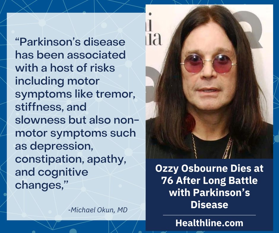 FixelInstitute's tweet image. 🖤 In remembrance of Ozzy Osbourne, who passed at 76 after a long battle with PD. His courage and openness brought global attention to Parkinson’s—a step toward greater understanding and progress.
Dr. Michael Okun shares insight on the risks:
🔗 healthline.com/health-news/oz…