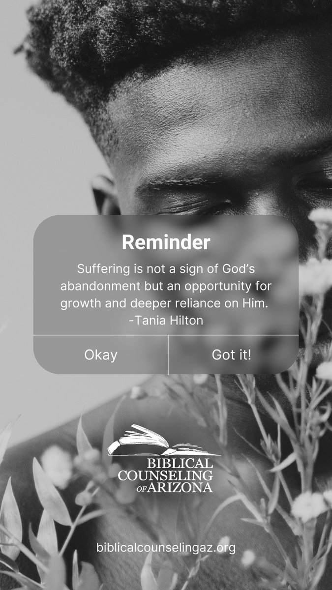 BCofAZ's tweet image. Suffering is not a sign of God’s abandonment but an opportunity for growth and deeper reliance on Him.
Christ’s own suffering and resurrection demonstrate that victory over sin, death, and the devil is certain and assured for us as well.
biblicalcounselingaz.org/blog/healing-p…