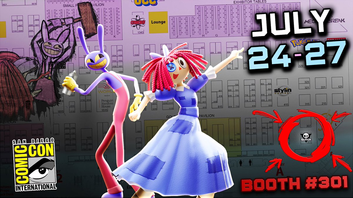 GLITCH AT SAN DIEGO COMIC CON!!! our booth is #301! Come say Hi!
Also catch the Digital Circus Panel on Friday at 6PM - Room 6A!!! We have some special things in store for you guys 👁️